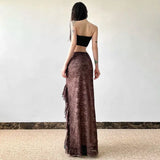 KYLETHOMASW  -  Women Asymmetrical Lace Flowy Skirts y2k Vintage Multilayer Ruffles Bodycon Skirt Elegant Party Maxi Long Skirts Clubwear 013A