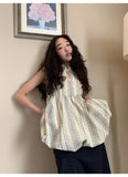 KYLETHOMASW  -  New Chinese Style Vintage Jacquard Stand up Collar Flower Bud Tank Top Women Clothing Summer Striped Slim Sleeveless Women Tops