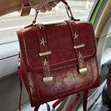KYLETHOMASW  -  Retro Red Backpack Women Studded Leather Textured Square Backpack Ladies Academy Style Lightweight Mochilas Mujer