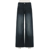 KYLETHOMASW  -  Women's Dark Blue Relaxed Fit Jeans Y2K Retro Low Waist Straight Denim Pants 90S Street Style Loose Trousers Korean Versatile