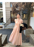 KYLETHOMASW  -  Korean Sle  Knot Ele Dr Women's Spring Autumn Design Slim A-Line Long Dr Soft Polyester Fiber Casual Wear