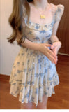 KYLETHOMASW  -  Sweet Hot Girl Beach Holiday Floral Dress Women's Summer Slim-fit Square Collar Sleeveless A-line Dress Fashion Female Clothes