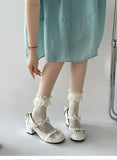 KYLETHOMASW  -  Cute Lace JK Women Mary Jane Shoes Fashion Butterfly-knot Leather Shoes Outdoor Women's Party Dress Pumps