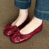 KYLETHOMASW  -  Red Bow Pleated Design Brand Ballet Flat Shoes Women Retro Round Toe Shallow Mary Jane Shoes Comfortable Moccasin Casual Shoes