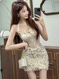 KYLETHOMASW  -  Mini Dress Woman Bow Patchwork Sequins Sleeveless Patchwork Slim Sexy Elegant Party Dress Backless Clubwear Ladies