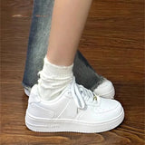 KYLETHOMASW  -  New Spring/autumn White Shoes Lace-up Casual Shoes with Round Toes Fashionable Comfortable Trendy Breathable Walking Sneakers