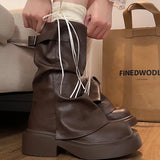 KYLETHOMASW  -  Autumn Vintage Thick Bottom Woman Knight Boot Fashion Belt Buckle Ladies Concise Slip On Short Booties