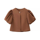 KYLETHOMASW  -  spring and summer new women's clothing fashion casual one-button bubble sleeve shirt casual short top women