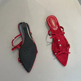 KYLETHOMASW  -  New Footwear Pointed Toe Women Wedges Slippers Female Slides Fashion Butterfly-Knot Ladies Heeled Slippers Sandals Shoes Pumps