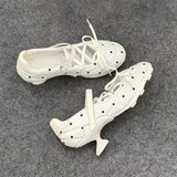KYLETHOMASW  -  Novelty Polka Dot Sports Ballet Shoes Woman Fashion Strange Heel Design Round Toe Mary Jane Shoe Cross Lace Up Casual High Heels
