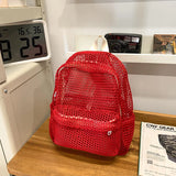 KYLETHOMASW  -  Small Mesh Backpack Bags Women Solid Color Back Packs Females Travel Simple Beach Student School Backpacks