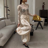 KYLETHOMASW  -  Female Spring To Autumn Vintage High Waist Long Pants Elegant Pink Crepe Loose Bloomers for Woman Street Chic Pleated Trousers