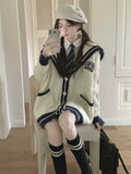 Kylethomasw Vintage Sailor Collar Knitted Cardigan Women Oversized Preppy Style Streetwear Sweaters Coat for Women Korean Style New