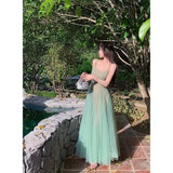 KYLETHOMASW  -  Stunning Green Mesh Suspender Dress For Women New Summer 2024 Temperament Style Fashion Party Dresses Elegant Long Evening Dress