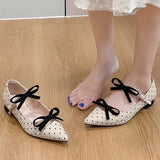 KYLETHOMASW  -  Cute Bow Double Buckle Low Heel Pumps Women Fashion Polka Dot Pointed Toe Designer Shoes Comfort Soft Sole Commuter Office Shoes