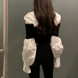 Kylethomasw Fake Two-piece Multi-button Casual Long-sleeved Shirt Women Autumn New Streetwear Polo Collar Contrast Color Patchwork Tops
