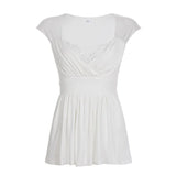 KYLETHOMASW  -  Pure Desire Spicy Girl White Lace Splice Knitted Top Summer Self-built Station New Pleated Slim Fit V-neck T-shirt Women