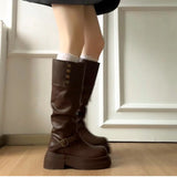 KYLETHOMASW  -  Autumn Winter Platform Thick Bottom Woman Knee High Boots Shoes Ladies Elegant Belt Buckle Knight Booties