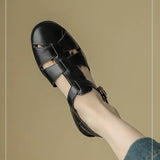KYLETHOMASW  -  Sandals Women Low Thick Heel Genuine Leather Hook and Loop Back Strap Casual Sandals Summer Solid Color Shoes Fashion New