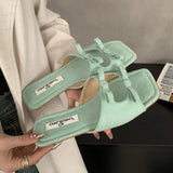 KYLETHOMASW  -  Fashion Butterfly-Knot Ladies Flats Slippers Shoes Female Square Toe Summer Beach Slides Slippers Sandals Shoes For Women