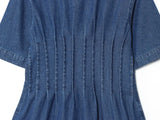 KYLETHOMASW  -  Nordic Minimalist Fashion Washed Distressed Denim Shirt Round Neck Short Sleeve Blouse Women Pullover Top
