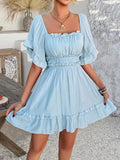 KYLETHOMASW  -  Three Sisters New Fashion Summer Fresh Sweet Birthday Party Holiday Prom Woman Clothing  Solid Color Flare Sleeve Fairy Dress