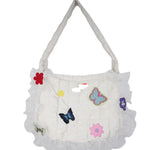 Kylethomasw Korean Fashion Butterfly Floral Embroidery Lace Sweet Girl Shoulder Bag Y2k All Match Kawaii Cute Tote Bags Women Crossbody Bag