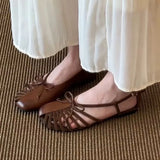 KYLETHOMASW  -  Sheepskin Version~ Design Sense Single Shoes Women's Woven Bow Ballet Flats Slip on Soft Leather Bohemian Casual Shoes for Women