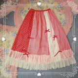 KYLETHOMASW  -  Vintage Kawaii Lolita Mori Girl Style Red Plaid Bow Maxi Skirt Summer Cute Polka Dot Black Stripe A-Line Long Skirts for Women