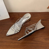 KYLETHOMASW  -  Fashion Pointed Toe Wedges Slippers For Women Footwear Female Slides Sandals Shallow Ladies Heeled Wedges Slippers Shoes Pumps