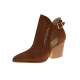 KYLETHOMASW  -  Retro Hollow out Breathable Roman High Heels Women Summer New Pointed Toe Large Size Thick Heel Boots Comfortable Shoes