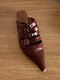 KYLETHOMASW  -  Summer New Women's Brown Wrap Toe Pointed Toe Flat Genuine Leather Belt Buckle Vintage Ladies Outdoor Office Daily Slippers