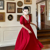 KYLETHOMASW  -  French Summer New Women's Pearl Hepburn Dress Salty or Sweet Short-sleeved Midi Skirt