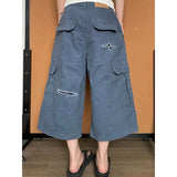 KYLETHOMASW  -  Summer Women Blue Cargo Jean Shorts Y2K American Harajuku High Street Aesthetic 2000s Style Vintage Denim Shorts Clothing