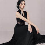 Kylethomasw Runway Party Dress 2024 Summer Women Sexy Temperament V Neck Sleeveless Lace Patchwork Perspective Waist Pleased Dresses