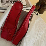 KYLETHOMASW  -  Brand Designer Mule Pumps Women Slippers Bow Square Toe Party Dress Shoes Women Red Elegant Sexy Luxury High Heels Sandals Women