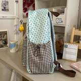 KYLETHOMASW  -  Cute Patchwork Student Book Backpack Ladies Lace Bow Decor Multi Pocket Daily Travel Shoulder Bag Women Fashion Back Packs