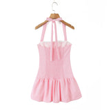 KYLETHOMASW  -  Beautiful Girl Striped Halter Dress Sexy Backless Low Waist A-line Mini Summer Dresses Party Women Robe