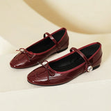 KYLETHOMASW  -  Hook&Loop Flats Mary Janes Women Round Toe Bowtie Ballets Shoes Ladies Red Japanned Leather Loafers Daily Office Mocassines