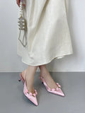 KYLETHOMASW  -  Pink High Heels Sexy Pointed Toe Slingback Shoes Summer Small Flower Low Heel Office Shoes Black Pumps White Talons Femme