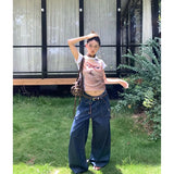 KYLETHOMASW  -  Women Autumn Y2k Baggy Stripe Jeans Harajuku Vintage Denim Trouser Japanese 2000s Style Oversize Boyfriend Cargo Jeans Pants