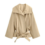 KYLETHOMASW  -  Fashionable And Versatile With Belt Khaki Trench Coat Women Long Sleeve Lapel Collar Autumn Winter Loose Windbreaker