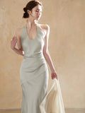 KYLETHOMASW  -  Luxury Slim Fit Long Dresses Elegant Sexy White Cambridge Blue Evening Dresses Spring Neck-Mounted Backless Mermaid Vestidos