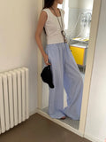 KYLETHOMASW  -  Korean Chic Summer Age Reducing Temperament Elastic Waist Drawstring Loose Versatile Striped Casual Pants Floor Women