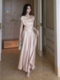 KYLETHOMASW  -  Bias Cowl Neck Maxi Skirt Set  Acetate Look Satin Co Ord Lengthened Silhouette Fluted Hem