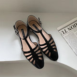 KYLETHOMASW  -  T-strap Rome Flat Sandals Women Hollow Out Vintage Summer Mary Janes Shoes Ladies Pu Leather Holiday Elegant Gladiator Sandals