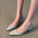 KYLETHOMASW  -  Leather Kitten Heels Pumps Shoes for Woman, Minimalist Office Slip on Zapatos Para Mujer,Elegant Footwear Chaussures Pour Femmes