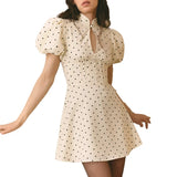 KYLETHOMASW  -  Summer New Hot Selling Hollow Wave Dot Bubble Sleeve Waist Slimming Dress for Women