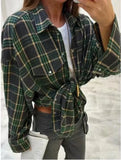 Kylethomasw Summer Women Oversized Plaid Shirt Vintage Long Sleeve Loose Fit Blouse Autumn Female Office Fashion Shirt Tops For Woman