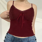 KYLETHOMASW  -  Lace lace patchwork groove strip deep V-neck small suspender new women's revealing navel sexy slim fit vest